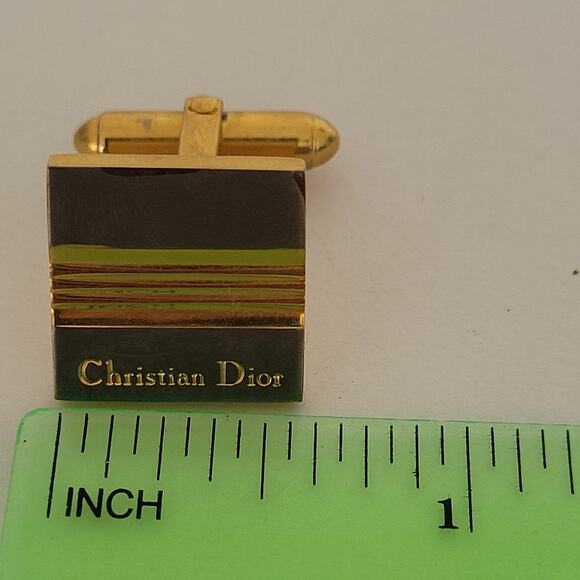 Christian Dior Gold Silver Tone Logo Cufflinks Vintage Square Designer - Picture 6 of 7